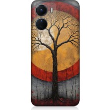 Vivo V16 Uyumlu Sarı Kırmızı Ağaç Gölgesi  Desenli Silikon Kılıf