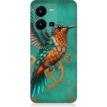 Vivo Y35 Uyumlu Turkuaz Zeminde Sinek Kuşu  Desenli Silikon Kılıf