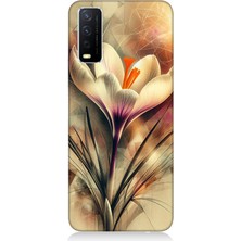 Vivo Y20 Uyumlu Soyut Çiçek Fırça Darbesi  Desenli Silikon Kılıf