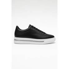  Erkek Siyah Deri Sneaker Ayakkabı