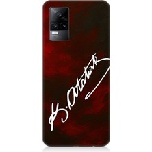 Vivo V21E Uyumlu Atatürk Imzası Kırmızı Fon  Desenli Silikon Kılıf