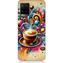 Vivo Y53S Uyumlu Kahve ve Renkli Dalgalar  Desenli Silikon Kılıf