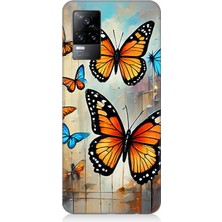 Vivo V21E Uyumlu Uçuşan Renkli Kelebekler  Desenli Silikon Kılıf