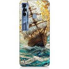 Tecno Spark 7 Pro Uyumlu Fırtınada Yelkenli Mücadele Vitray  Desenli Silikon Kılıf