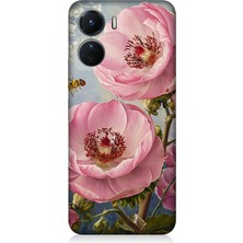 Vivo V16 Uyumlu Pembe Çiçek ve Arı  Desenli Silikon Kılıf