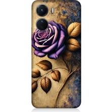 Vivo V16 Uyumlu Kuru Yaprakta Mor Gül  Desenli Silikon Kılıf