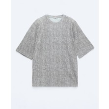 Antrasit Baskılı Bisiklet Yaka Pamuk Karışımlı T-Shirt