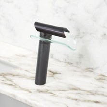 Antik Siyah Glass Desing Çanak Lavabo Bataryası Siyah Cam Detaylı Yüksek Lavabo Armatür