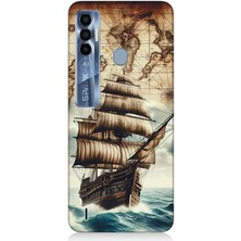 Tecno Spark 7 Pro Uyumlu Haritada Yelkenli Macera  Desenli Silikon Kılıf