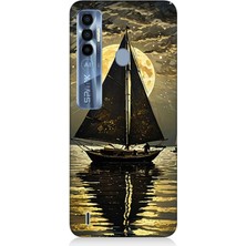Tecno Spark 7 Pro Uyumlu Altın Ayda Yelkenli  Desenli Silikon Kılıf