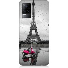 Vivo V21E Uyumlu Yağmurda Eyfel ve Scooter  Desenli Silikon Kılıf