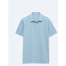 Açık Mavi Polo Yaka Pamuk Karışımlı T-Shirt