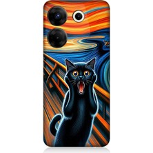 Tecno Camon 20 Pro 4g Uyumlu Çığlık Atan Siyah Kedi  Desenli Silikon Kılıf