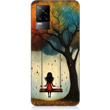 Vivo V21E Uyumlu Salıncakta Kırmızı Kadın  Desenli Silikon Kılıf
