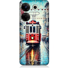 Tecno Camon 20 Pro 5g Uyumlu Yağmurlu Sokakta Kırmızı Tramvay  Desenli Silikon Kılıf