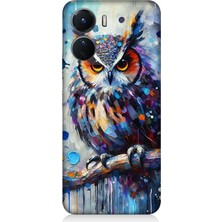 Vivo V16 Uyumlu Renkli Dallar Üzerinde Baykuş  Desenli Silikon Kılıf