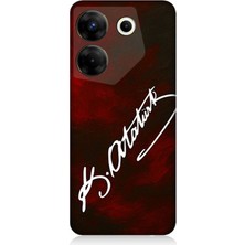 Tecno Camon 20 Pro 4g Uyumlu Atatürk Imzası Kırmızı Fon  Desenli Silikon Kılıf