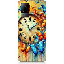 Vivo V21E Uyumlu Saat ve Kelebek Zamanı  Desenli Silikon Kılıf