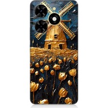 Tecno Spark 20C Uyumlu Değirmen Önünde Altın Laleler  Desenli Silikon Kılıf