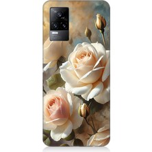 Vivo V21E Uyumlu Krem Beyaz Güllerin Sessizliği  Desenli Silikon Kılıf