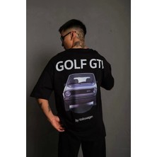 Erkek Sırt Golf Baskılı Oversize T-Shirt - Siyah