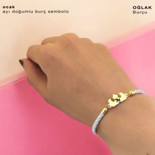 Archin Oğlak Burçlarına Özel Taç Motifli 14 Ayar Altın Plakalı Doğal Beyaz Derili Hediye Bileklik-465BURÇ