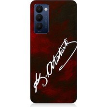 Teknomeg Tecno Camon 18 Uyumlu Atatürk Imzası Kırmızı Fon  Desenli Silikon Kılıf