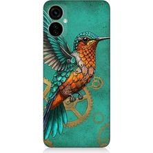 Teknomeg Tecno Camon 19 Neo Uyumlu Turkuaz Zeminde Sinek Kuşu  Desenli Silikon Kılıf