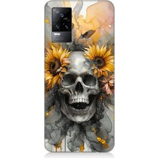 Teknomeg Vivo V21E Uyumlu Çiçekli Kurukafa Fantezisi  Desenli Silikon Kılıf