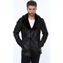 Deri Work Hakiki Deri Siyah Beckham Kürklü Düğmeli Erkek Deri Ceket