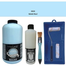 Cadence Mobilya Boyası -  Multisurface H - 035 Bebek Mavi 2000 ml Ultimate Vernik Mat 500 ml  Saten Rulo Set
