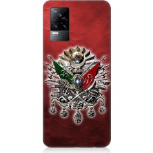 Vivo V21E Uyumlu Osmanlı Armalı Kırmızı Arka  Desenli Silikon Kılıf