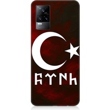 Vivo V21E Uyumlu Göktürk Ay Yıldız Kompozisyonu  Desenli Silikon Kılıf