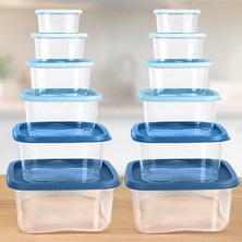 12'li Kare Erzak Gıda Saklama Kabı Seti - Derin Dondurucu Mikrodalga Uyumlu Saklama Kabı Mavi