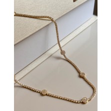 Lerosy Co. Zirkon Taşlı Oval Gold Kolye Çelik Kadın