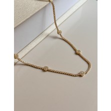 Lerosy Co. Zirkon Taşlı Oval Gold Kolye Çelik Kadın