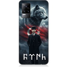 Vivo V21E Uyumlu Gölgede Kurt ve Atatürk  Desenli Silikon Kılıf