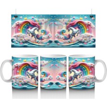 Çocuklara Sütü Sevdiren Renkli Dalga Unicorn Şöleni Kupa Bardak