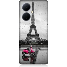 Vivo V29 Lite Uyumlu Yağmurda Eyfel ve Scooter  Desenli Silikon Kılıf