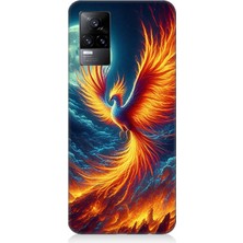 Vivo V21E Uyumlu Ateşle Dans Eden Anka  Desenli Silikon Kılıf