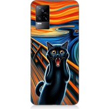 Vivo V21E Uyumlu Çığlık Atan Siyah Kedi  Desenli Silikon Kılıf