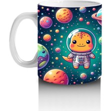 Çocuklara Sütü Sevdiren Sevimli Astronot Dinozor ve Renkli Gezegenler Desenli Kupa Bardak