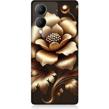 Vivo Y17S Uyumlu Altın Işıklı Zarif Çiçek  Desenli Silikon Kılıf