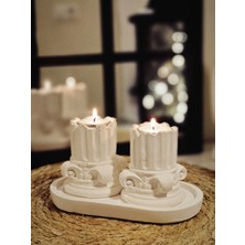 Tepside Dekoratif 2'li Yıkılmış Roma Sütunu 8cm ve 2 Adet Tealight Mum Hediyeli