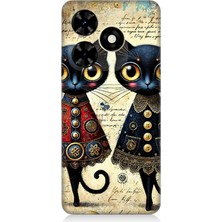 Tecno Spark 20C Uyumlu Dantel Elbiseli Kedi Dostluğu  Desenli Silikon Kılıf