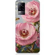 Vivo V21E Uyumlu Pembe Çiçek ve Arı  Desenli Silikon Kılıf