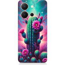 Vivo Y36 Uyumlu Neon Renkli Kaktüs Bahçesi  Desenli Silikon Kılıf