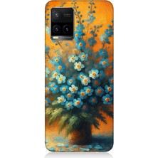 Vivo Y53S Uyumlu Turuncuda Mavi Çiçekler  Desenli Silikon Kılıf
