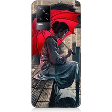 Vivo V21E Uyumlu Kırmızı Şemsiyeli Kadın Yalnızlık  Desenli Silikon Kılıf