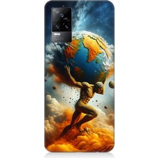 Vivo V21E Uyumlu Dünyayı Taşıyan Atlas  Desenli Silikon Kılıf